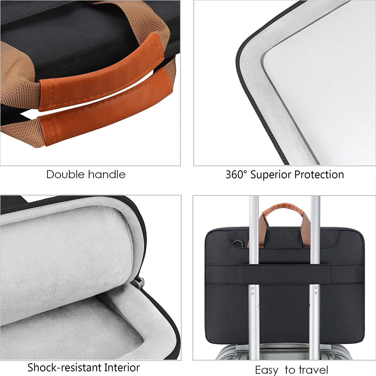 Lacdo 360° Protective Laptop Shoulder Bag, 15-15.6 Inch Laptop Sleeve Case for Acer HP Lenovo Dell ASUS Laptop, Acer Aspire, HP Pavilion, Dell Inspiron, Lenovo Ideapad,Asus Zenbook Computer Bag, Black