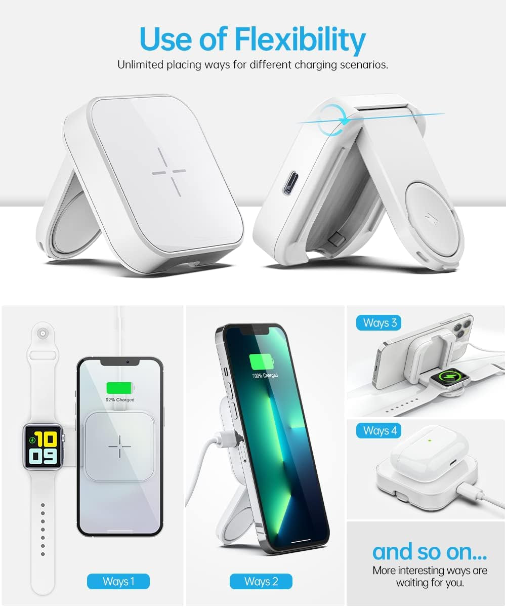 Murcia 2-in-1 Magnetic Wireless Charger and Folding Dual Fast Charging Station for iPhone 13/12 Series and Apple Watch SE/7/6/5/4/3/2/1