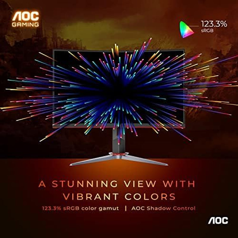 AOC C32G2 32" Curved Frameless Gaming Monitor FHD, 1500R Curved VA, 1Ms, 165Hz, Freesync, Height Adjustable, 3-Year Zero Dead Pixel Policy, Black