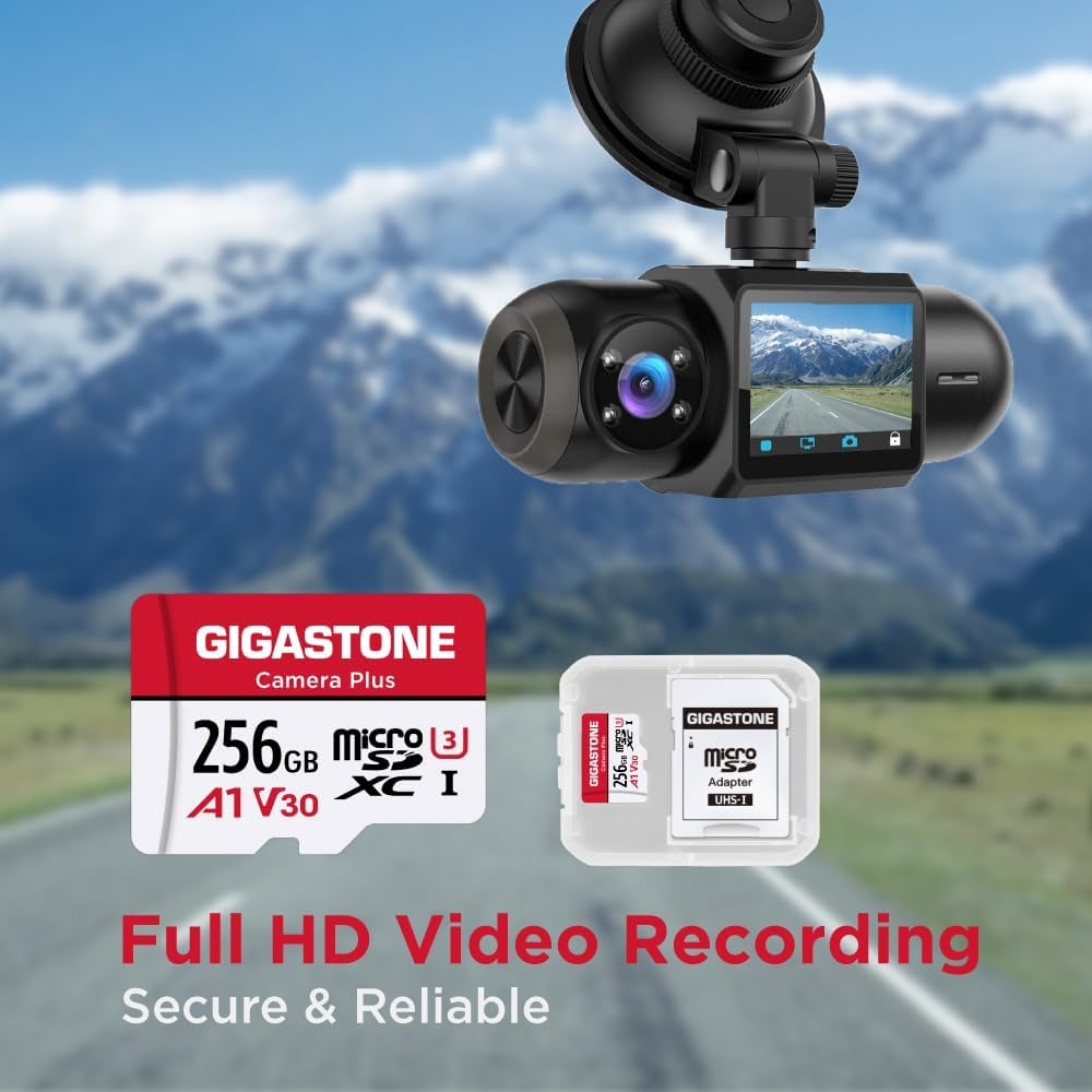 Gigastone 256GB Camera Plus Series Memory Card - Up to 100MB/s Read Speed, Perfect for Full HD Video with GoPro, Drones, and Android Cameras, A1 Micro SDXC Card with Mini Case and SD Adapter