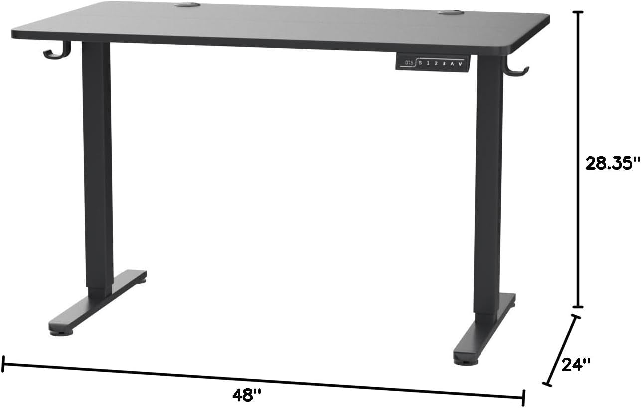 Ergear Electric Height Adjustable Standing Desk, 47.2 x 23.6 Inches, Memory Function Sit-Stand Home Office Desk with Two-Piece Desktop (Black)