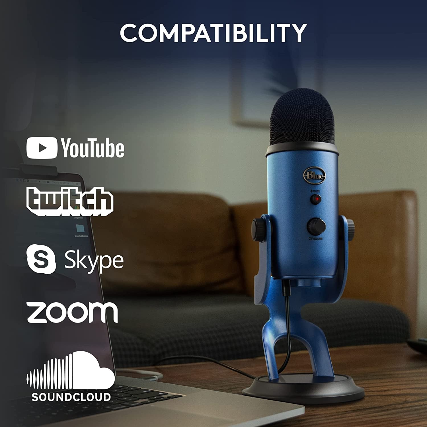 Logitech for Creators Blue Yeti USB Microphone - Versatile Studio and Condenser Mic for PC, Mac, Gaming, Recording, Streaming, and Podcasting with VO!CE Effects and 4 Pickup Patterns - Midnight Blue