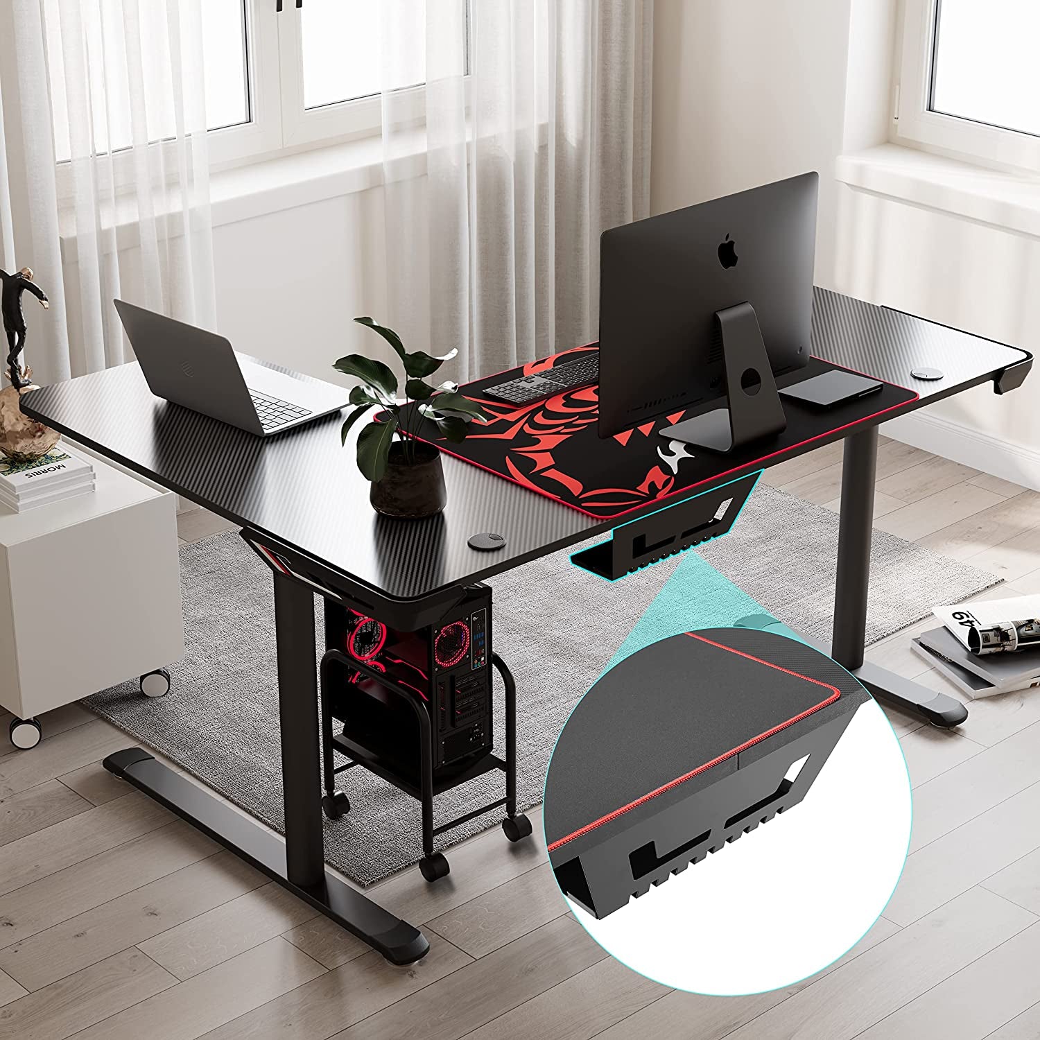 Eureka Ergonomic L-Shaped Gaming Desk, 60-Inch Home Office Corner PC Table with Mouse Pad and Cable Management, Space-Saving Design, Easy Assembly, Right Black