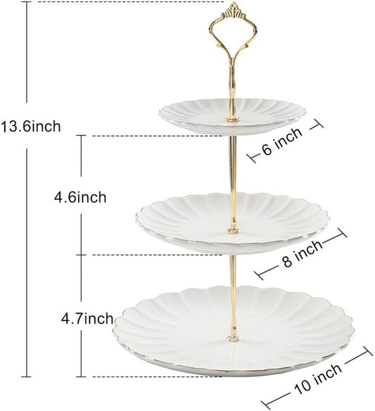 3 Tier Ceramic Cake Stand Wedding, Dessert Cupcake Stand for Tea Party Serving Platter (White)