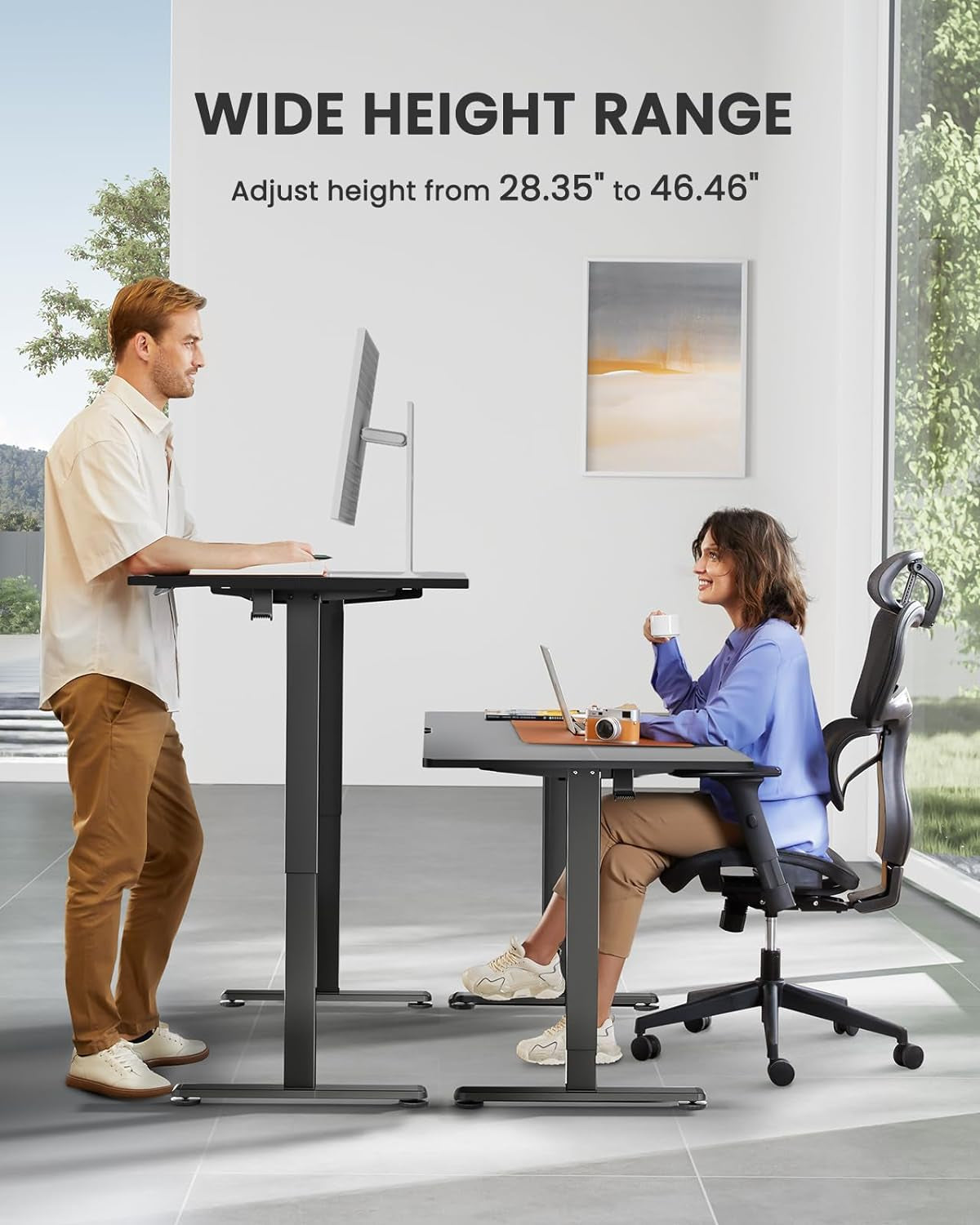 Ergear Electric Height Adjustable Standing Desk, 47.2 x 23.6 Inches, Memory Function Sit-Stand Home Office Desk with Two-Piece Desktop (Black)