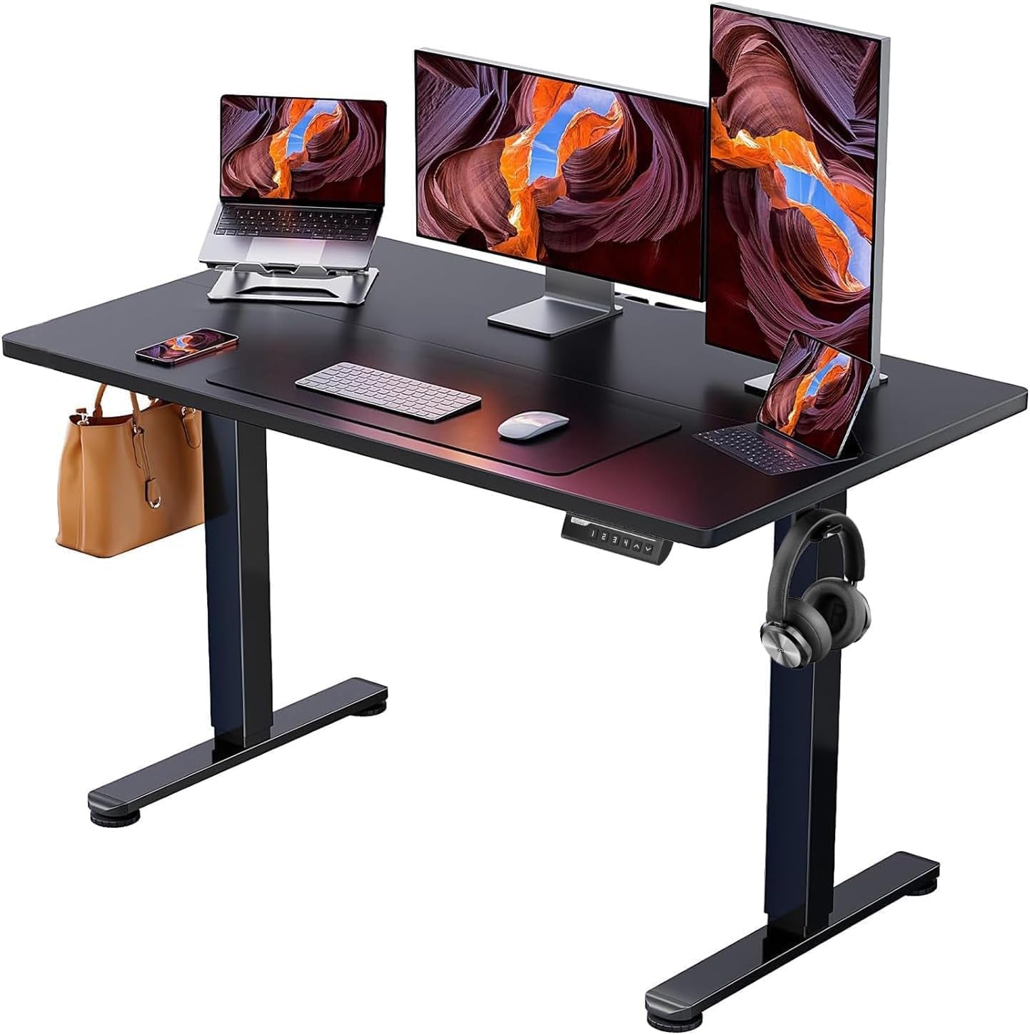 Ergear Electric Height Adjustable Standing Desk, 47.2 x 23.6 Inches, Memory Function Sit-Stand Home Office Desk with Two-Piece Desktop (Black)