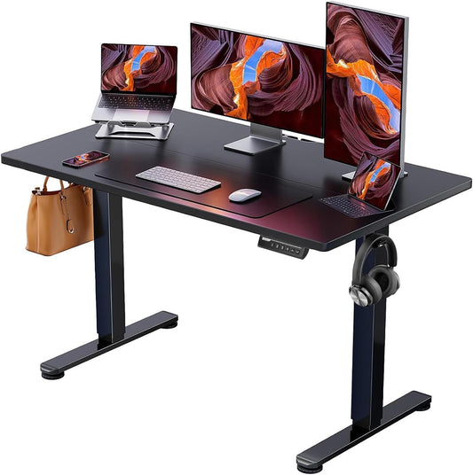 Ergear Electric Height Adjustable Standing Desk, 47.2 x 23.6 Inches, Memory Function Sit-Stand Home Office Desk with Two-Piece Desktop (Black)