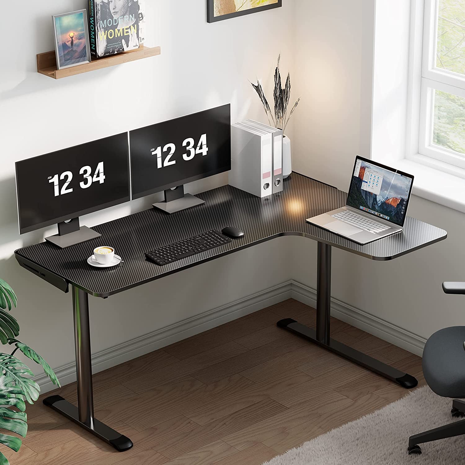 Eureka Ergonomic L-Shaped Gaming Desk, 60-Inch Home Office Corner PC Table with Mouse Pad and Cable Management, Space-Saving Design, Easy Assembly, Right Black
