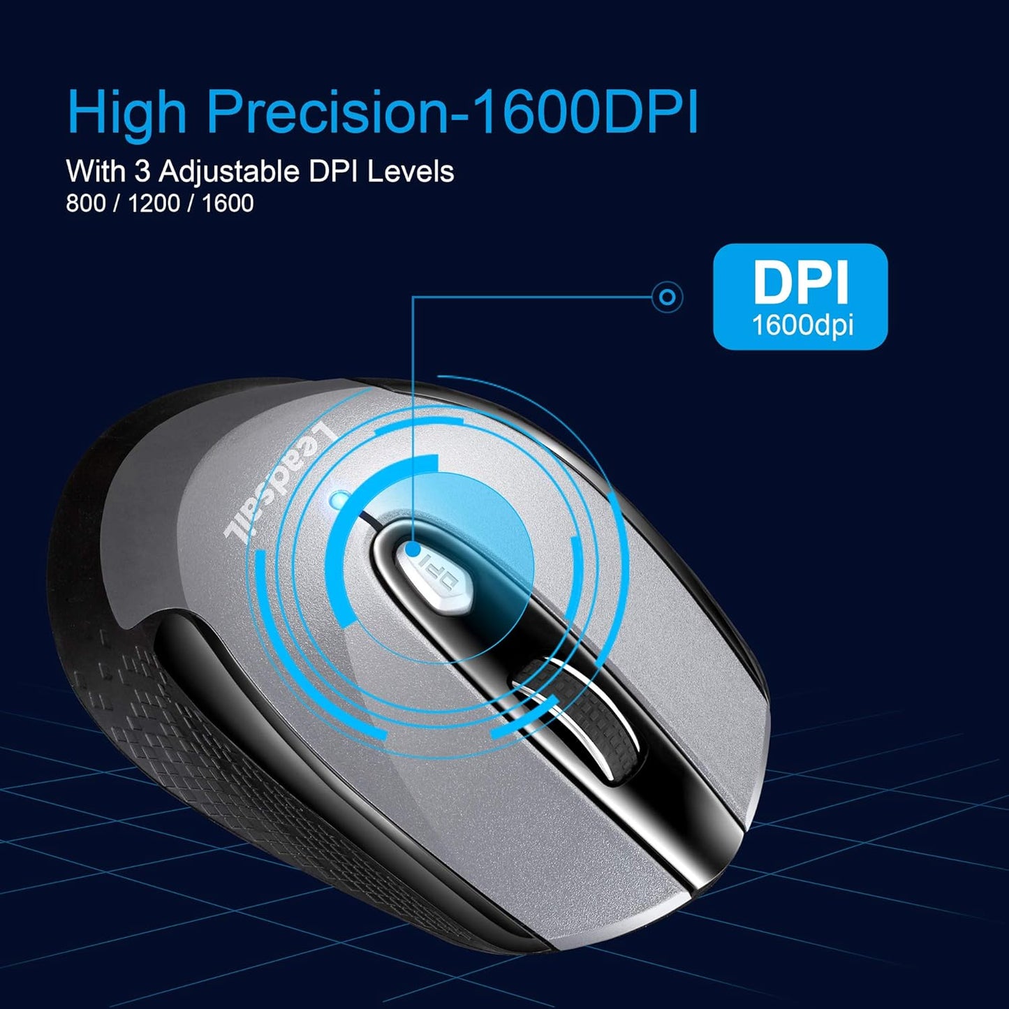 Leadsail Wireless Slim Mouse for Laptop - 2.4GHz Portable Cordless Design with 6 Buttons, Low Noise, Compatible with Windows and Mac Systems