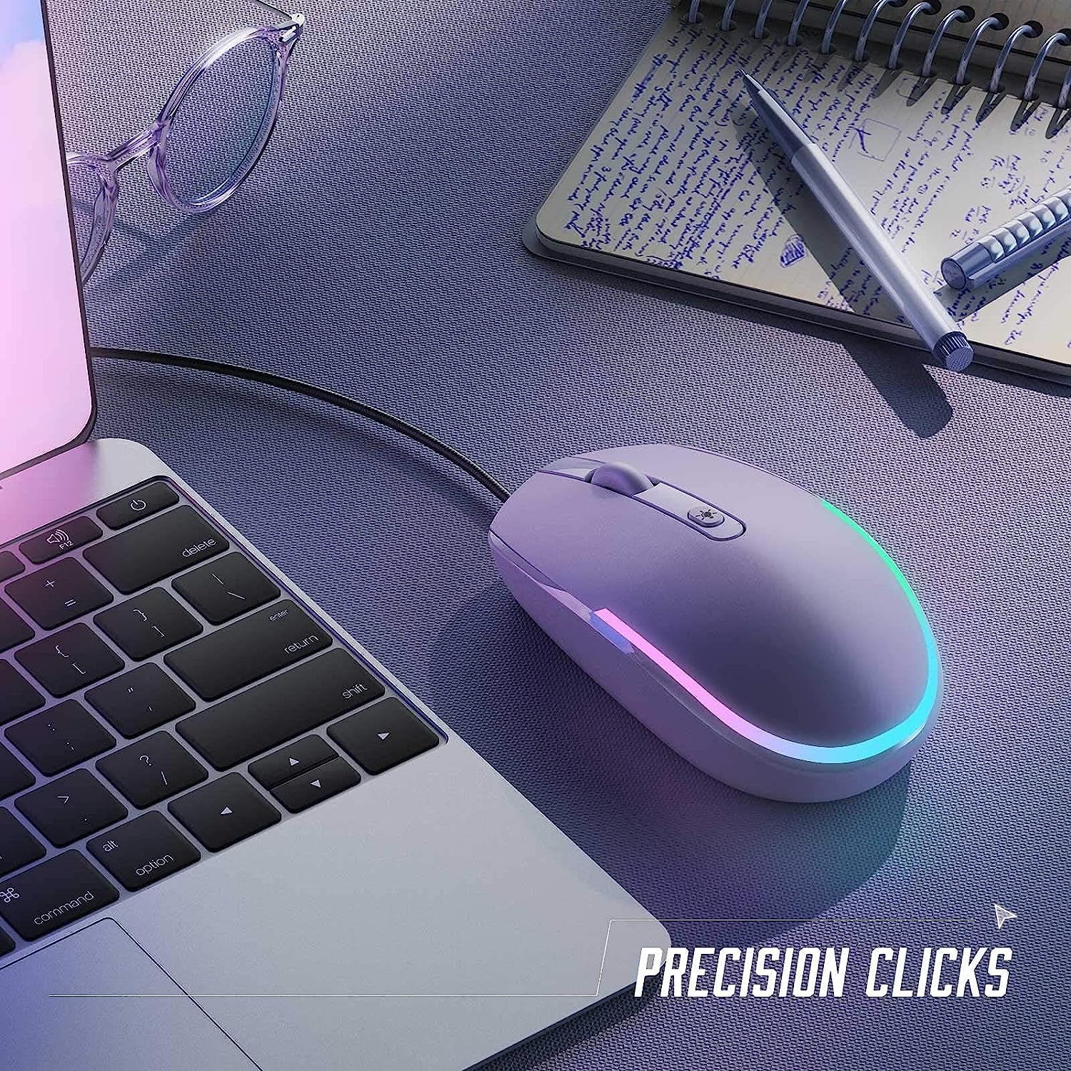 Seenda Wired USB Optical Mouse with RGB Backlighting for Laptops and Chromebooks - Purple