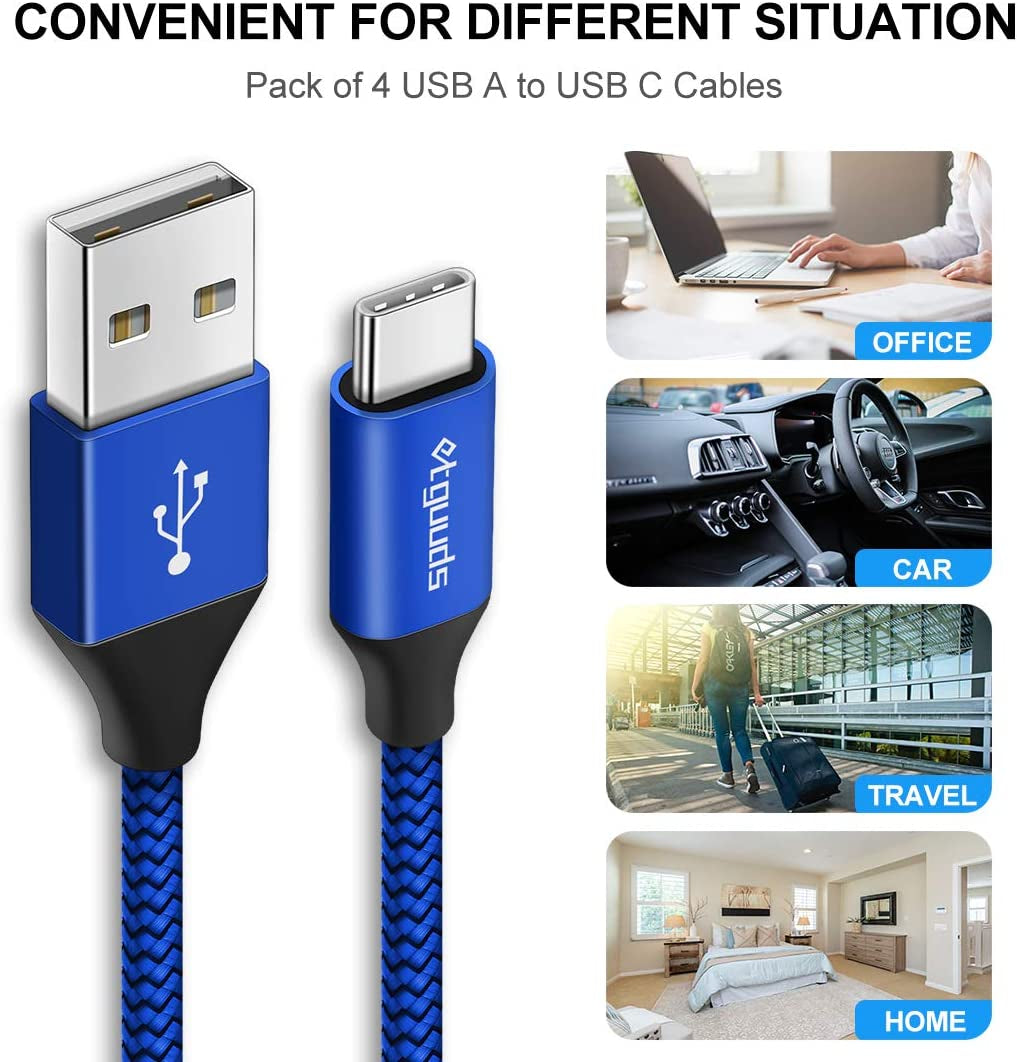 Etguuds 15-Foot USB C Cable (2-Pack) - Fast Charging USB A to USB Type C 2.0, Durable Nylon Braided Charger - Blue
