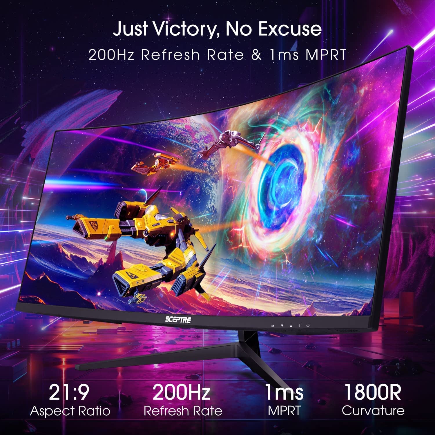 Sceptre 30-Inch Curved Ultra Wide Gaming Monitor, 21:9 Aspect Ratio, 2560x1080 Resolution, 200Hz Refresh Rate, HDMI and DisplayPort Connectivity, Built-In Speakers, Metal Black (Model C305B-200UN1)