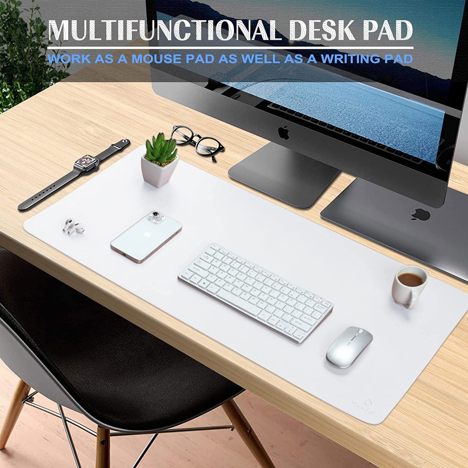 K KNODEL Premium Large Leather Desk Mat for Office Use, Mouse and Keyboard Pad, Computer and Laptop Protector, Writing Blotter (31.5" x 15.7", White)