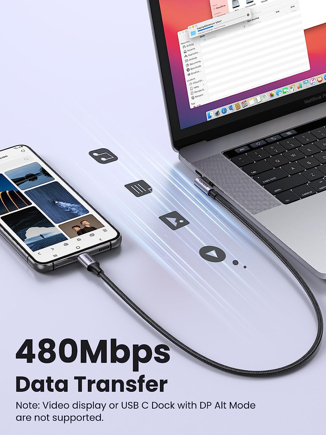 UGREEN 6.6FT Right Angle USB C Cable 2-Pack, 60W 90 Degree Type C to Type C Cable for iPhone 16/15, MacBook Pro/Air, iPad Pro 2022/Air 5/Mini 6, Galaxy S24/S23/S22, Pixel 8/7, and Switch