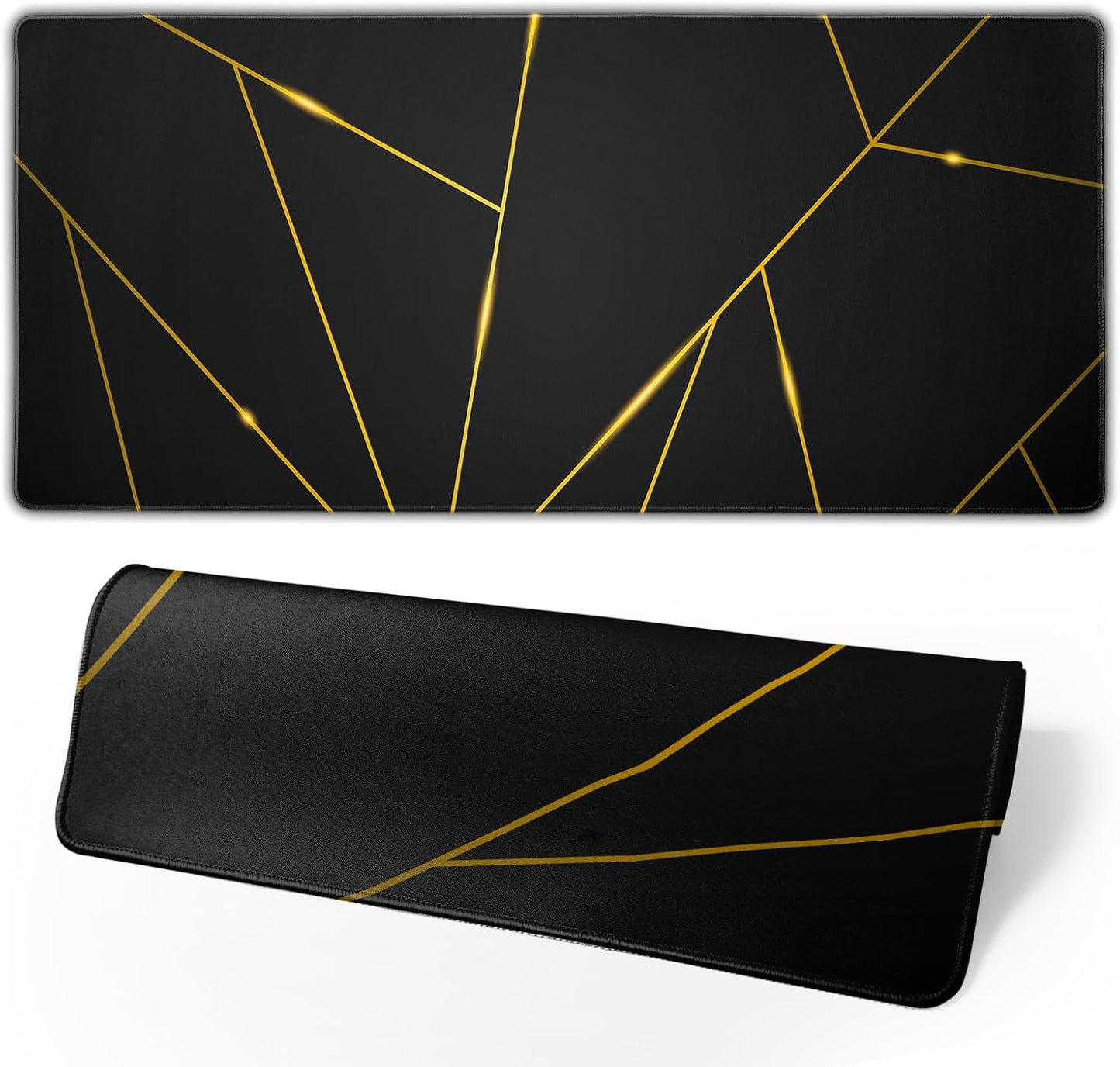 Extended XL Gaming Mouse Pad 31.5 x 11.8 Inches with Stitched Edges, Waterproof Black Geometric Design, Non-Slip Rubber Base, Ideal for Work, Office, and Home Use