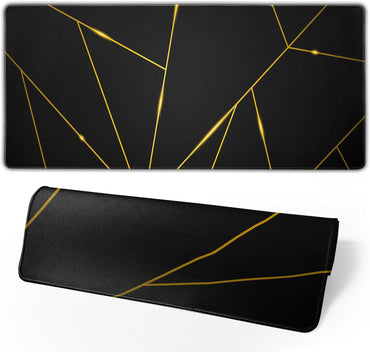 Extended XL Gaming Mouse Pad 31.5 x 11.8 Inches with Stitched Edges, Waterproof Black Geometric Design, Non-Slip Rubber Base, Ideal for Work, Office, and Home Use