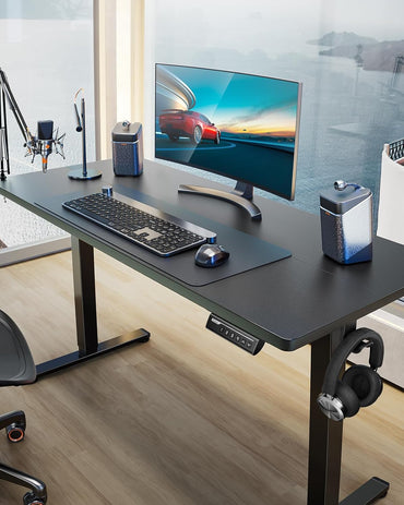 Ergear Electric Height Adjustable Standing Desk, 47.2 x 23.6 Inches, Memory Function Sit-Stand Home Office Desk with Two-Piece Desktop (Black)