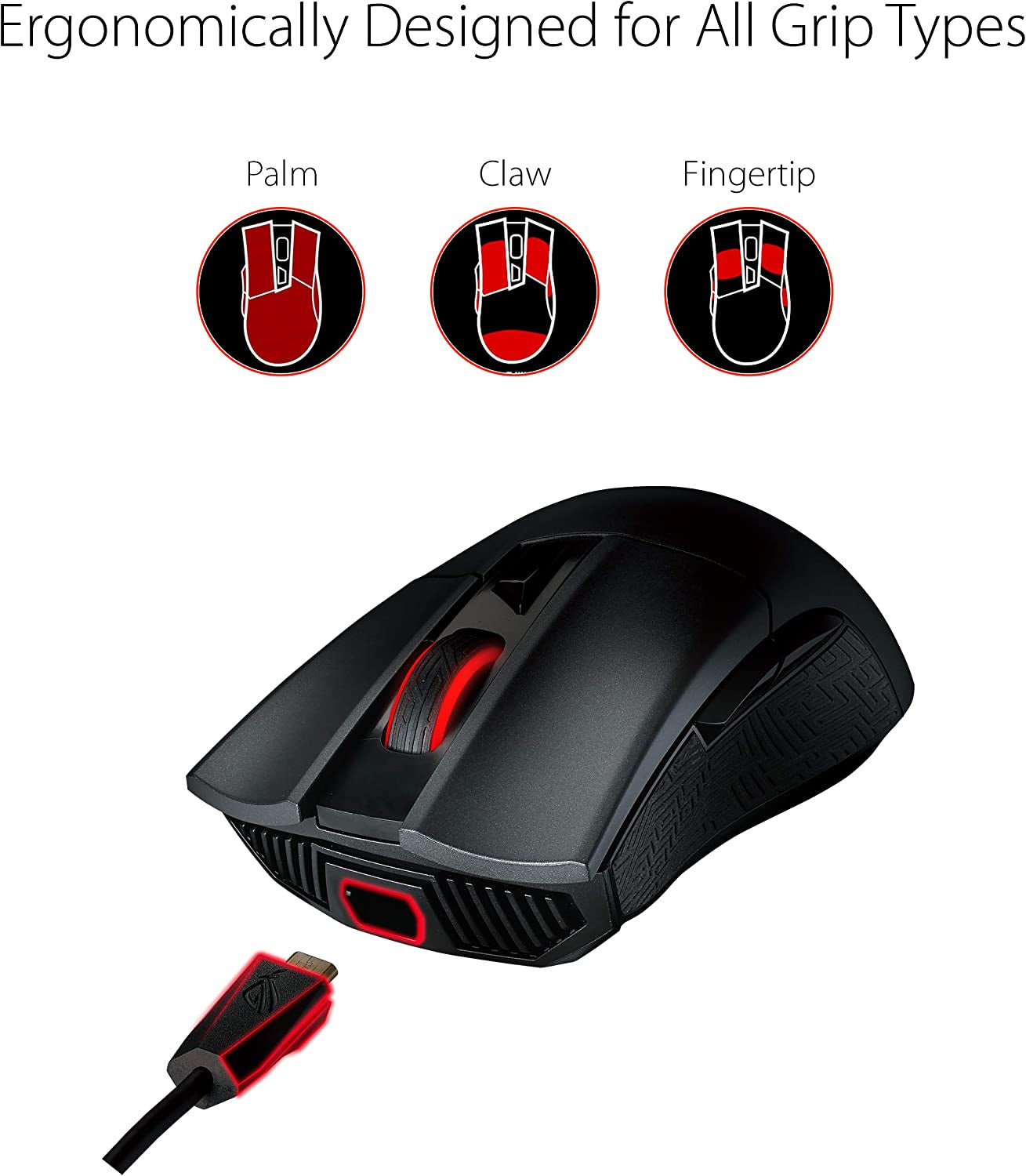ASUS ROG Gladius II Wireless Optical Gaming Mouse for PC - Right-Hand Grip, 12000 DPI Sensor, 400 IPS, Omron Switches, 6 Programmable Buttons, Aura Sync RGB Lighting, ROG Armoury II
