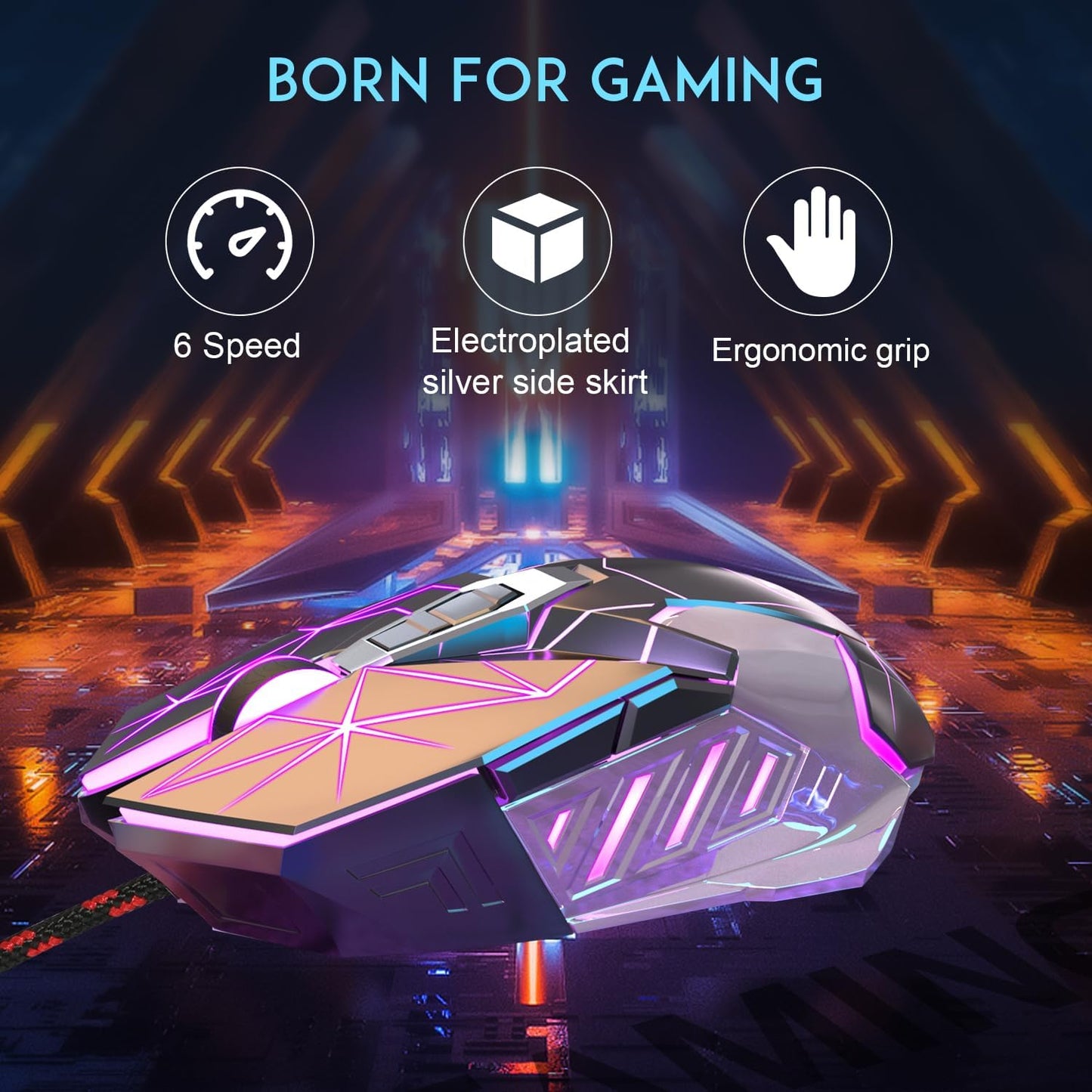 Magegee G10 Wired Gaming Mouse with 7-Color LED Backlighting, 6 Adjustable DPI Settings, Ergonomic Design, and 7 Programmable Buttons for PC Gamers
