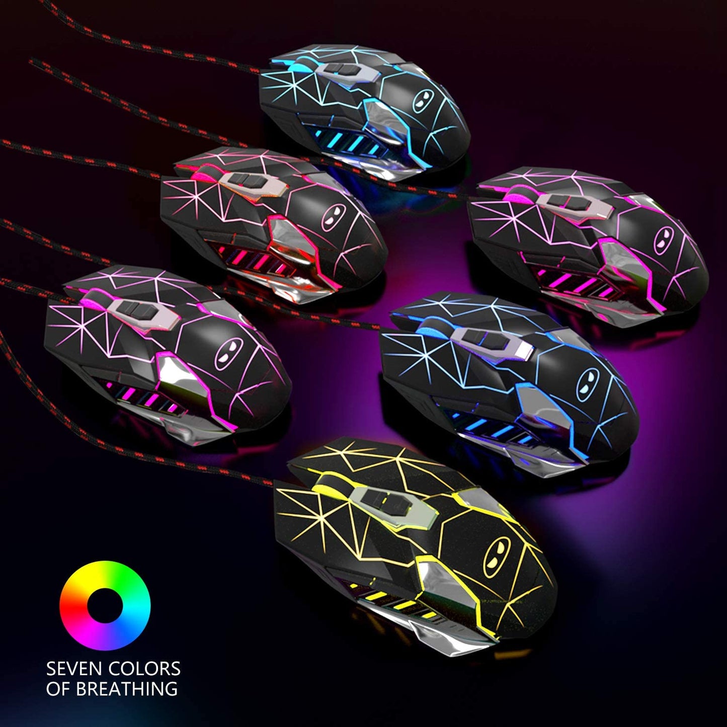 Magegee G10 Wired Gaming Mouse with 7-Color LED Backlighting, 6 Adjustable DPI Settings, Ergonomic Design, and 7 Programmable Buttons for PC Gamers
