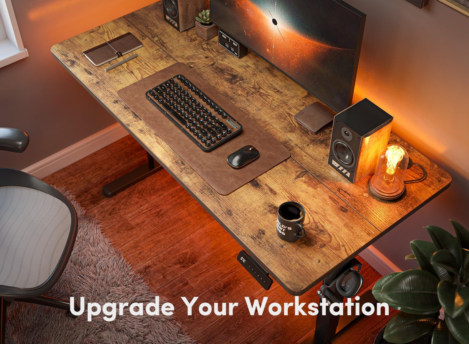 FEZIBO Height Adjustable Electric Standing Desk, 48" x 24" Rustic Brown Sit-Stand Home Office Computer Desk