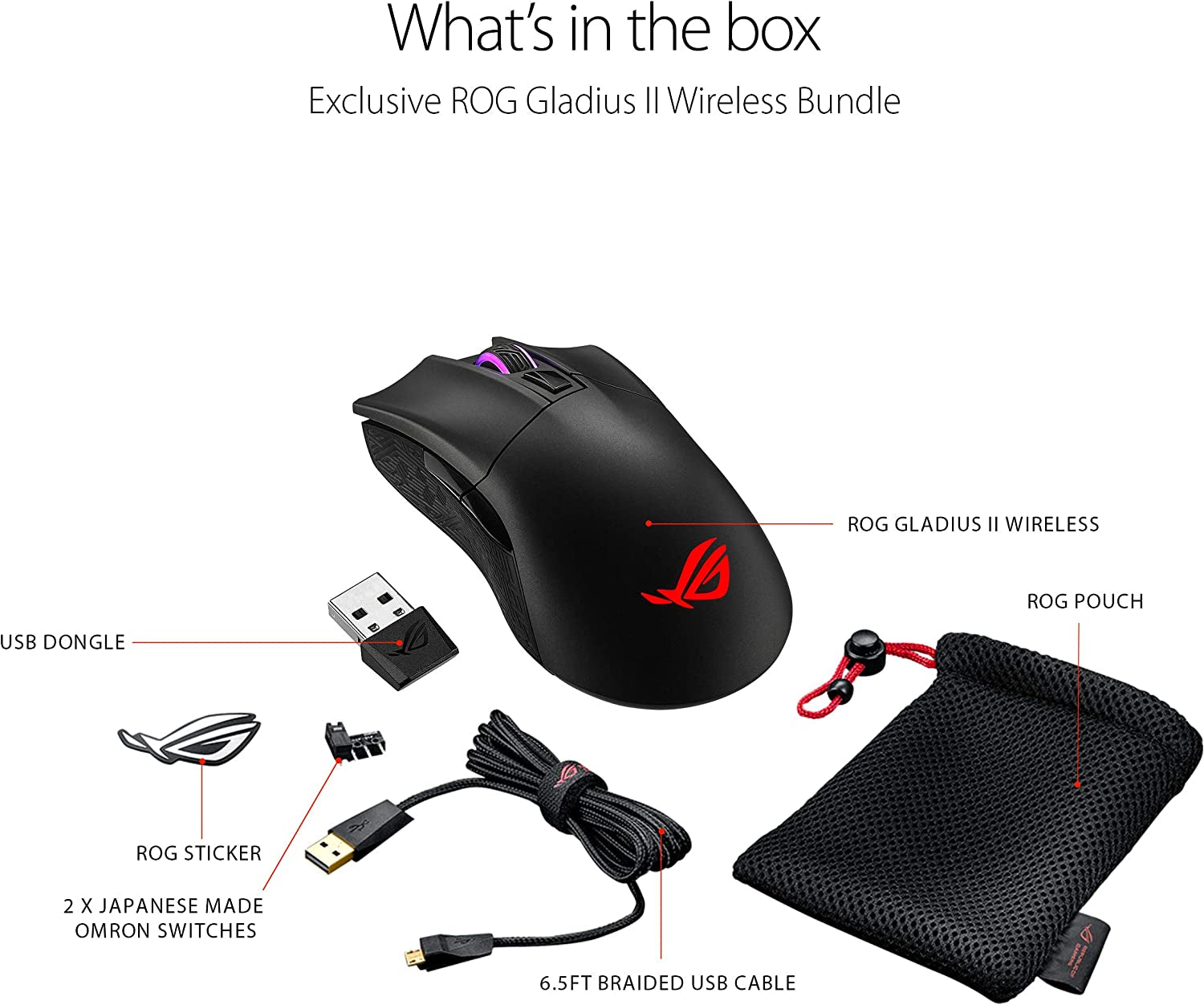 ASUS ROG Gladius II Wireless Optical Gaming Mouse for PC - Right-Hand Grip, 12000 DPI Sensor, 400 IPS, Omron Switches, 6 Programmable Buttons, Aura Sync RGB Lighting, ROG Armoury II