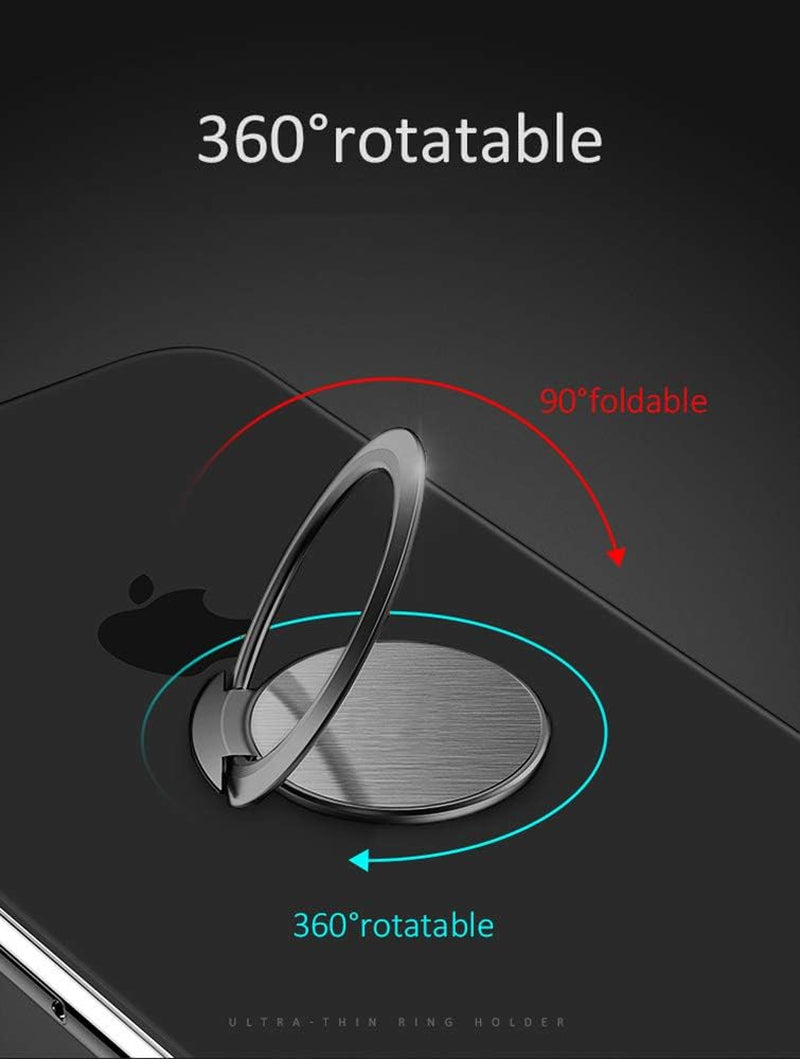 Attom Tech Tomorotec Ultra-Thin Phone Ring Holder - World's Slimmest Cell Phone Stand for Magnetic Car Mount, Compatible with iPhone and Samsung Smartphones (Black)