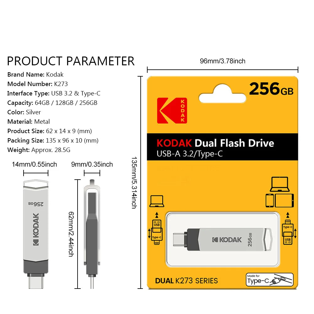 K273 High-Speed USB Flash Drive 3.2 Interface Type-C Mobile Phone Computer Dual-Use 32G-256G Storage USB Flash Drive 128G