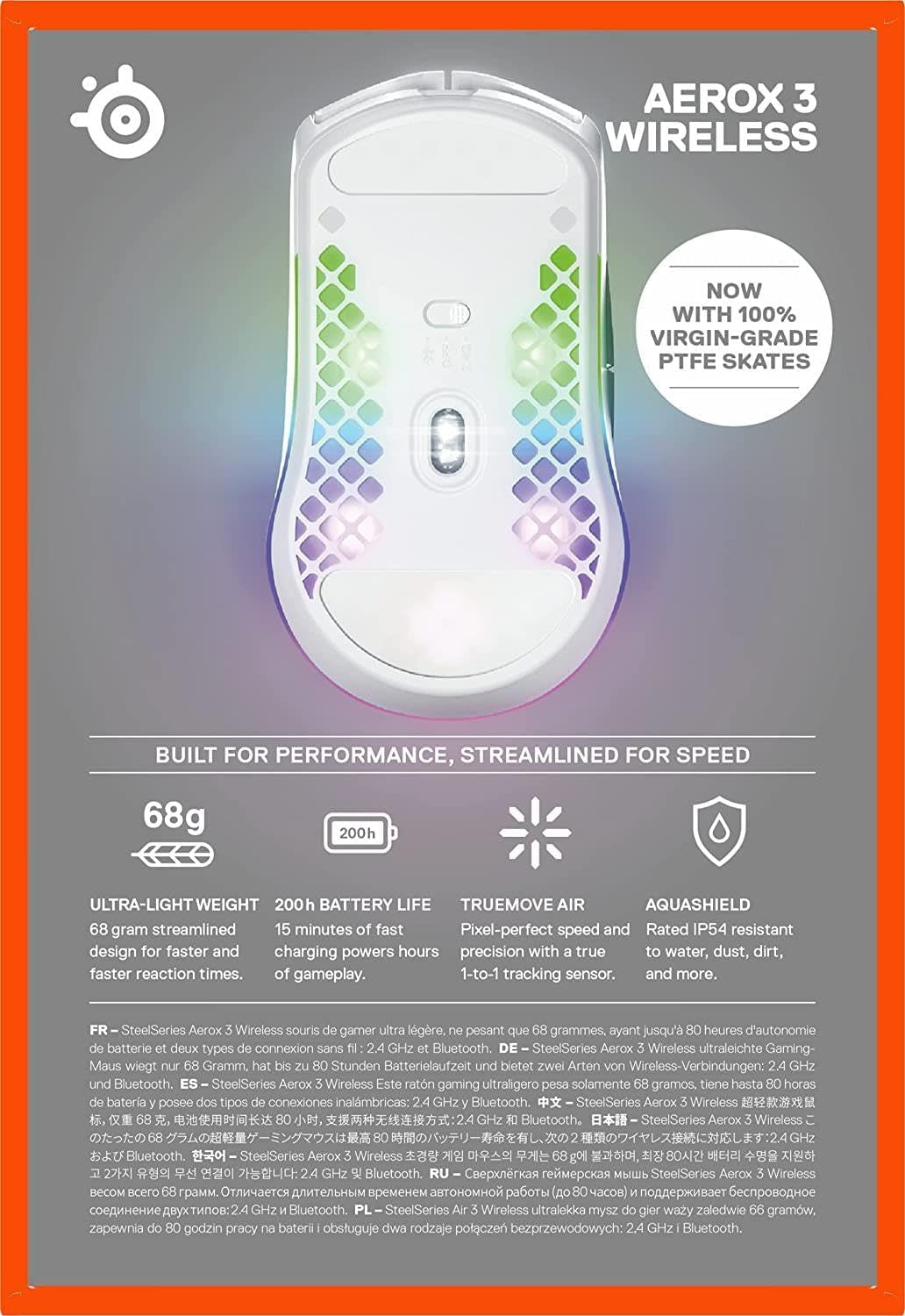 SteelSeries Aerox 3 Wireless Gaming Mouse - Ultra-Lightweight, Water-Resistant Design with RGB Lighting and 18K DPI TrueMove Air Optical Sensor - Snow Edition