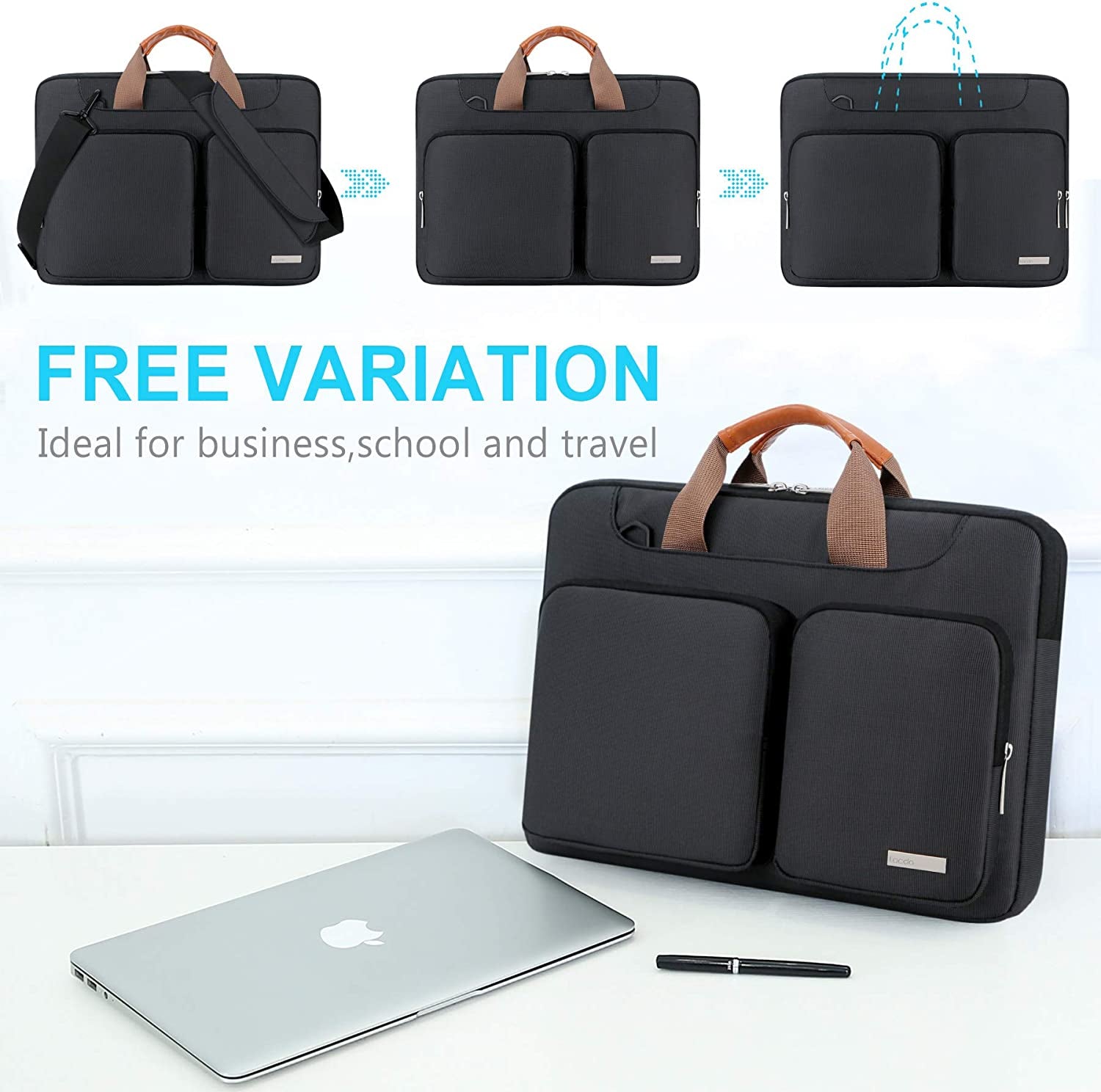 Lacdo 360° Protective Laptop Shoulder Bag, 15-15.6 Inch Laptop Sleeve Case for Acer HP Lenovo Dell ASUS Laptop, Acer Aspire, HP Pavilion, Dell Inspiron, Lenovo Ideapad,Asus Zenbook Computer Bag, Black