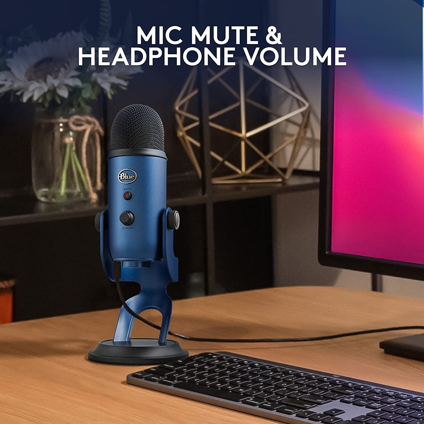Logitech for Creators Blue Yeti USB Microphone - Versatile Studio and Condenser Mic for PC, Mac, Gaming, Recording, Streaming, and Podcasting with VO!CE Effects and 4 Pickup Patterns - Midnight Blue