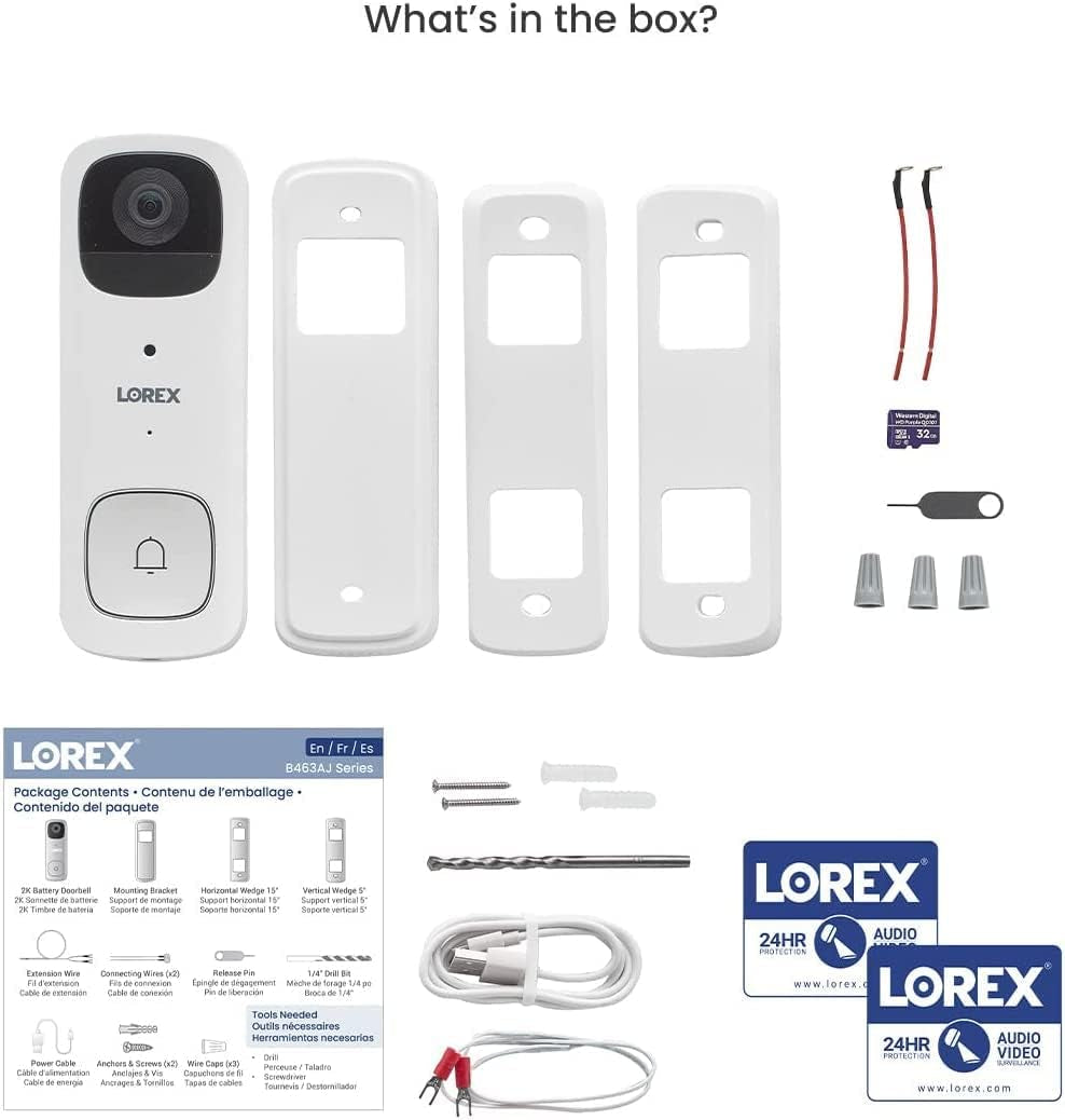 Lorex 2K Wireless Wifi Smart Video Doorbell Camera W/No Subscription Fee - Smart Security Lighting, Night Vision, Battery-Powered, Motion Detection (White)