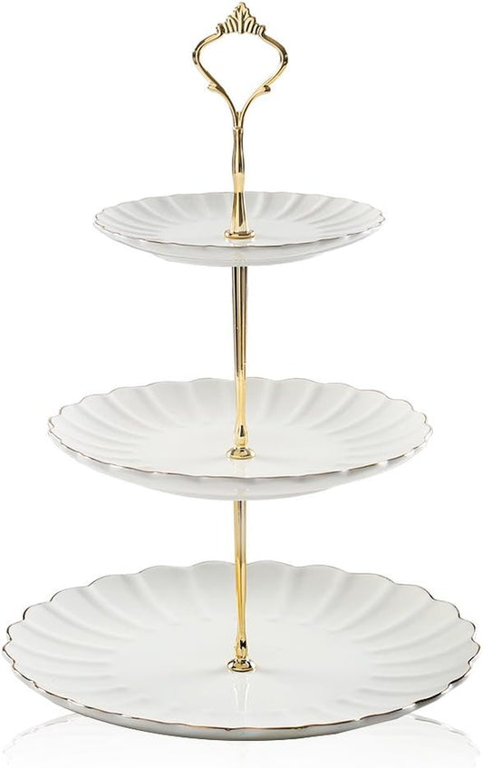 3 Tier Ceramic Cake Stand Wedding, Dessert Cupcake Stand for Tea Party Serving Platter (White)