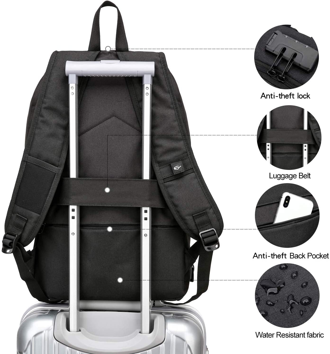 WENIG Anti-Theft Travel Laptop Backpack with USB Charging Port and Water-Resistant Design, Slim Computer Bag for Men, Ideal for College and 15.6 Inch Laptops