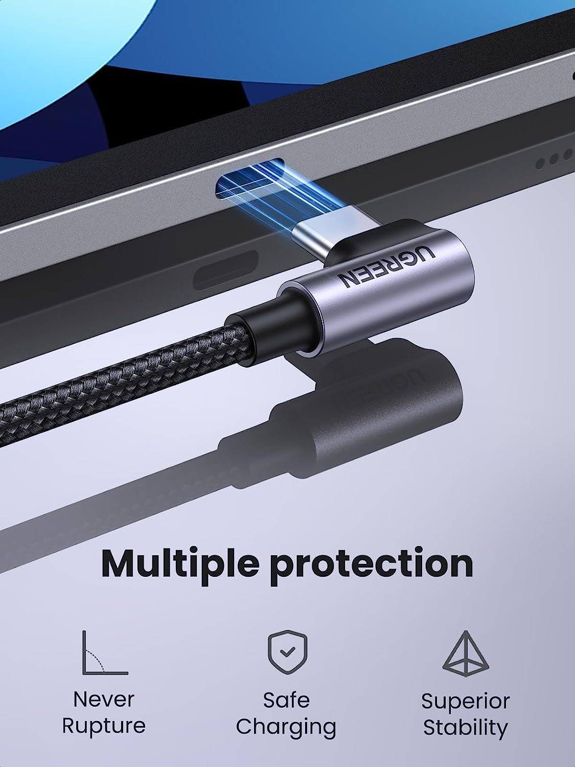 UGREEN 6.6FT Right Angle USB C Cable 2-Pack, 60W 90 Degree Type C to Type C Cable for iPhone 16/15, MacBook Pro/Air, iPad Pro 2022/Air 5/Mini 6, Galaxy S24/S23/S22, Pixel 8/7, and Switch
