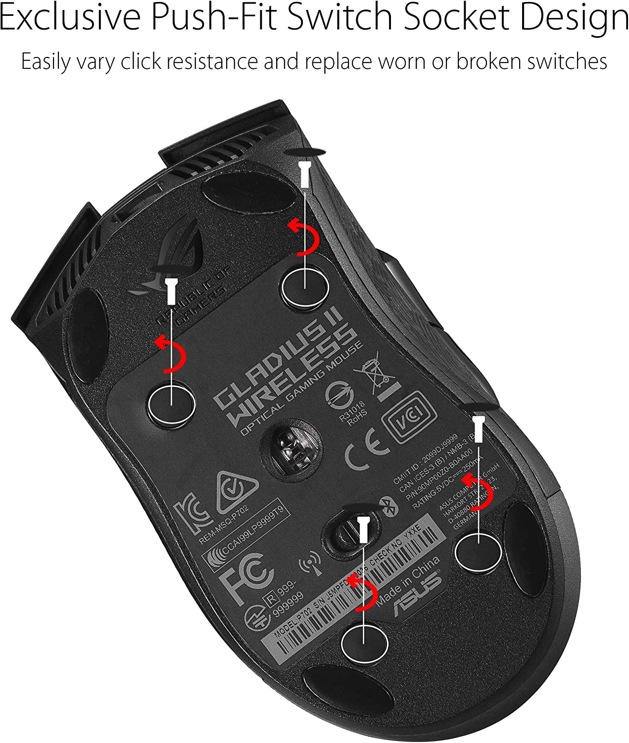 ASUS ROG Gladius II Wireless Optical Gaming Mouse for PC - Right-Hand Grip, 12000 DPI Sensor, 400 IPS, Omron Switches, 6 Programmable Buttons, Aura Sync RGB Lighting, ROG Armoury II