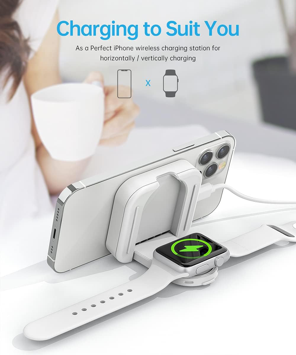 Murcia 2-in-1 Magnetic Wireless Charger and Folding Dual Fast Charging Station for iPhone 13/12 Series and Apple Watch SE/7/6/5/4/3/2/1