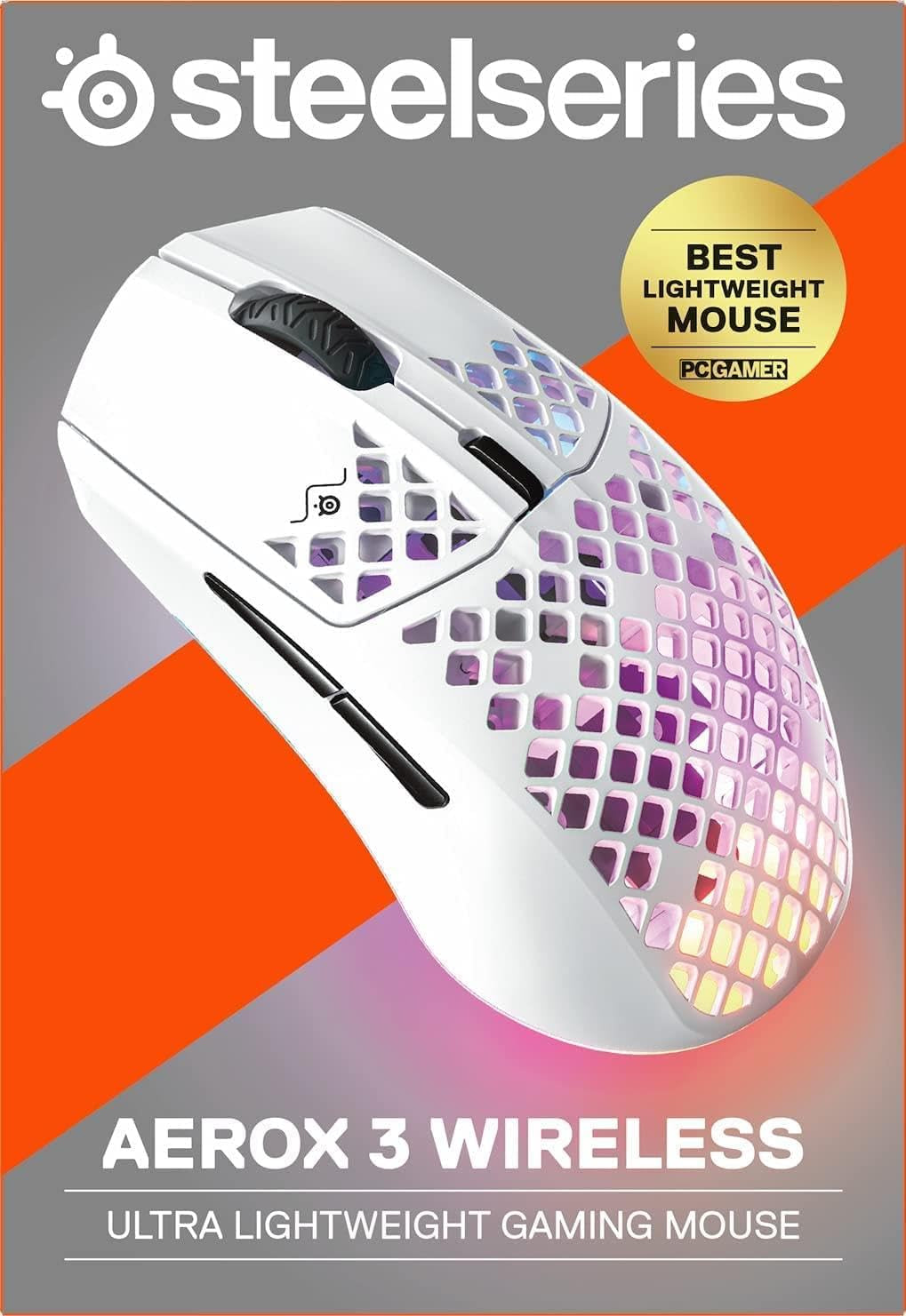 SteelSeries Aerox 3 Wireless Gaming Mouse - Ultra-Lightweight, Water-Resistant Design with RGB Lighting and 18K DPI TrueMove Air Optical Sensor - Snow Edition